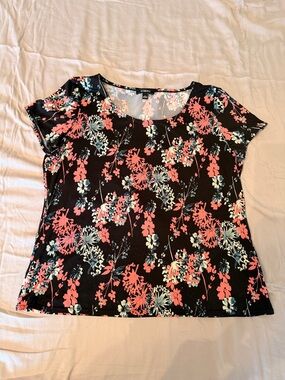 Elementz Black Floral Short Sleeve Tee - Coral & Mint